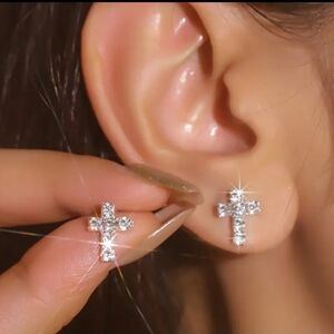 Elegant Silver Cross Stud Earrings